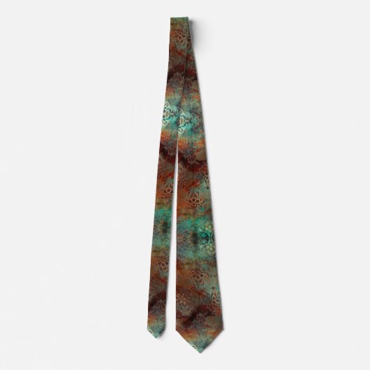 Verdigris Green und Rust Neck Tie Krawatte (Rückseite)