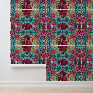 Verdigris & Pink Florals with Metallic Gold Tapete