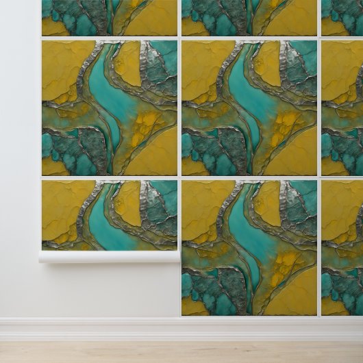 Verdigris & Tanzanit mit Metallisilber Tapete (Anwendung)