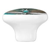 Verdigris Turquoise & Silver Art Deco Keramikknauf (Seitenansicht)