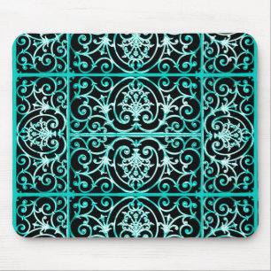 Verdigris- und Schwarz-Blättermuster Mousepad