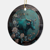 Verdigris Zodiac Taurus Metal Art Keramik Ornament (Links)