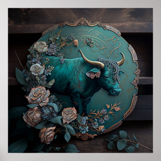 Verdigris Zodiac Taurus Metal Art Poster (Vorne)