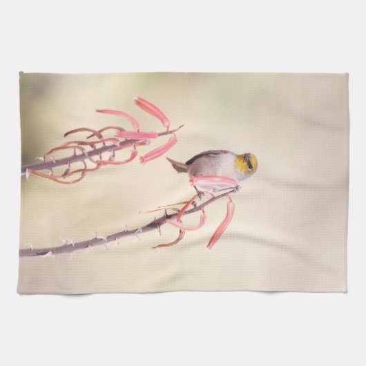 Verdin auf Penstemon Handtuch (Horizontal)