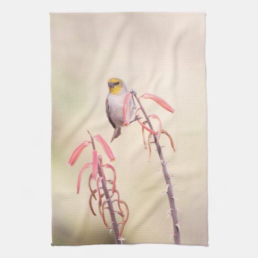 Verdin auf Penstemon Handtuch (Vertikal)