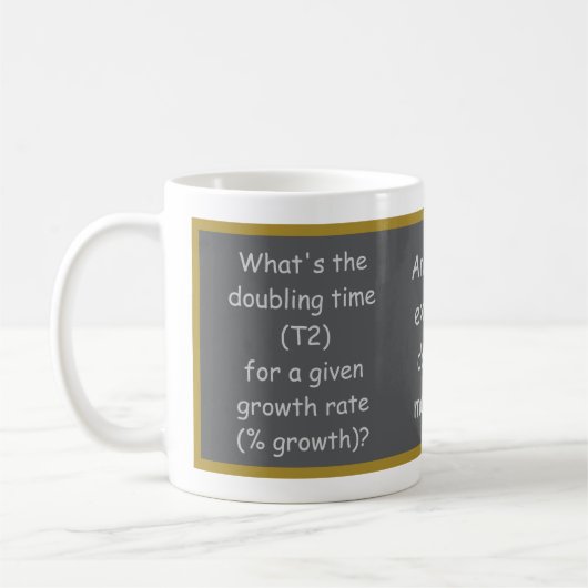 "Verdopplungszeit" Nachricht & Gleichung Kaffeetasse (Links)