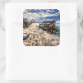 Verdorbener Strand Postapokalyptisch Quadratischer Aufkleber (Tasche)