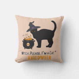 verdrahtete Katze mit einem Hexenhut an Halloween  Kissen