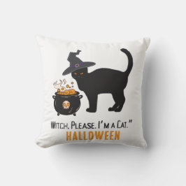 verdrahtete Katze mit einem Hexenhut an Halloween  Kissen
