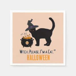 verdrahtete Katze mit einem Hexenhut an Halloween  Serviette