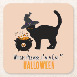 verdrahtete Katze mit einem Hexenhut in Halloween  Rechteckiger Pappuntersetzer