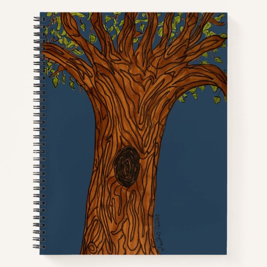 Verdrehter Baum mit blauem Hintergrund Notizblock (Vorderseite)