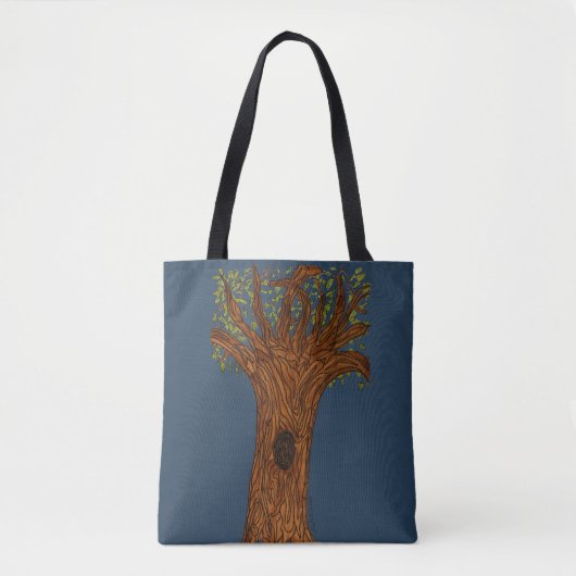 Verdrehter Baum mit blauem Hintergrund Tasche (Vorderseite)