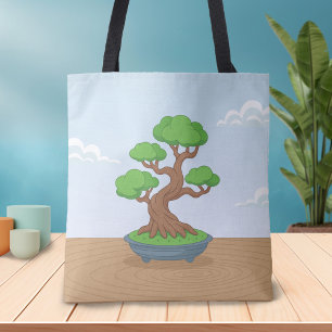Verdrehter japanischer Bonsai-Baum auf dem Tisch Tasche