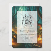 Verdrehtes Waldlaternenweg-Hochzeit Save The Date (Vorderseite)