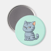 Verdrießliche Graue Getigerte Katze auf Grün Magnet (Vorderseite/Rückseite)
