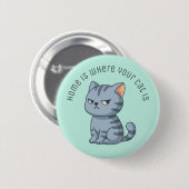 Verdrießliche Graue Tabby-Katze Individueller Text Button (Vorne & Hinten)