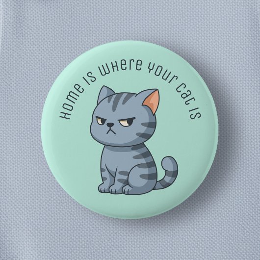 Verdrießliche Graue Tabby-Katze Individueller Text Button