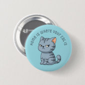 Verdrießliche Graue Tabby-Katze mit individuellem  Button (Vorne & Hinten)