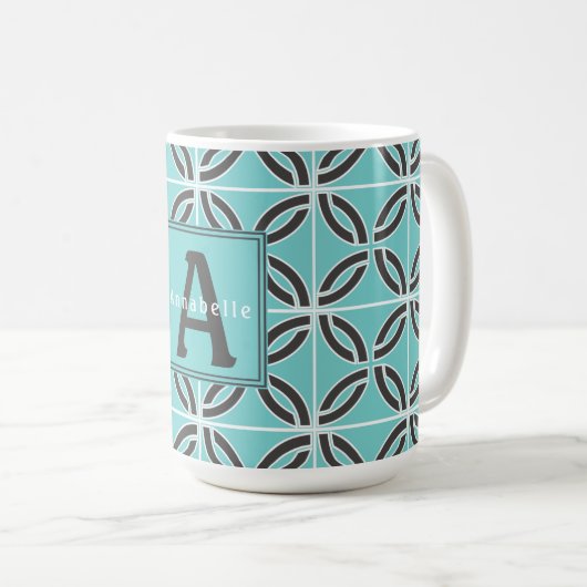 Verdrillte Linien in Mint und Grau, Name und Monog Kaffeetasse (VorderseiteRechts)