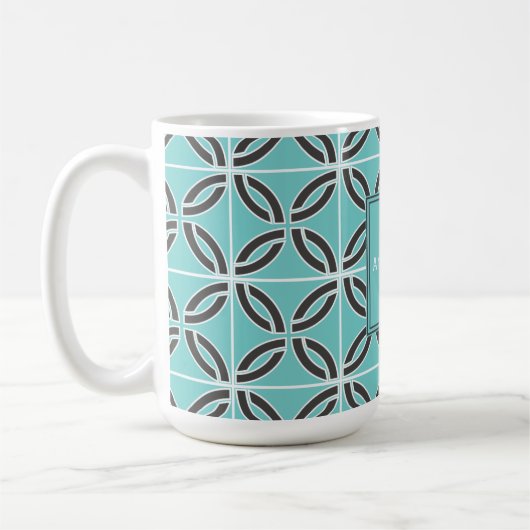 Verdrillte Linien in Mint und Grau, Name und Monog Kaffeetasse (Links)