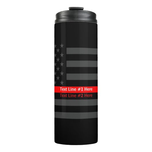 Verdünnen Sie rote Linie US-Flaggen-Grafikdesign Thermosbecher (Vorderseite)