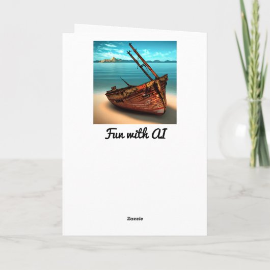 Verdünntes Boot an einem verschollenen Sandstrand Karte (Rückseite)