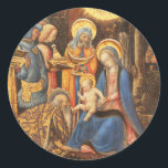 Verehrung der Könige (Adorazione dei Magi) Runder Aufkleber<br><div class="desc">Schöne Kunst Krippe-Szene,  die die drei weisen Männer darstellt,  die ihre Geschenke während sie Jesus anbeten. Farbenfrohe Malerei aus dem 15. Jahrhundert von Antonio Vivarini. "Adorazione dei Magi" (1425-1430)</div>