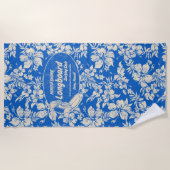 Verein, der Longboard Logo-Hibiskus-Aloha Blau Strandtuch (Vorderseite)