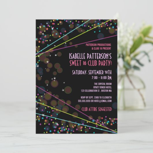 Verein-Party Einladung des Neonlicht-Bonbon-16 (Stehend Vorderseite)