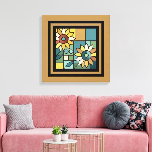 Vereinfachtes Sonnenblumenmosaik Leinwanddruck (Insitu (Wohnzimmer))