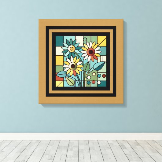Vereinfachtes Sonnenblumenmosaik Leinwanddruck (Insitu (Holzboden))