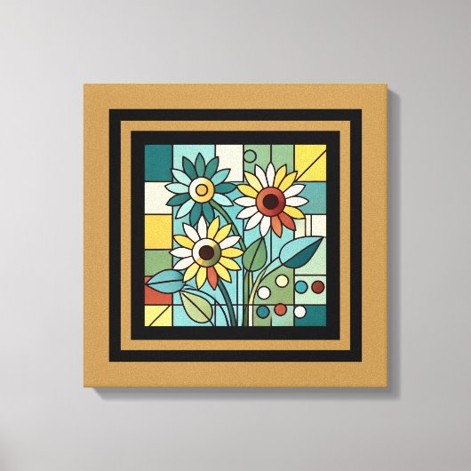 Vereinfachtes Sonnenblumenmosaik Leinwanddruck (Vorderseite)