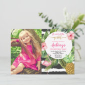 Vereinigen Sie Partymädchengeburtstag, tropisches Einladung (Stehend Vorderseite)