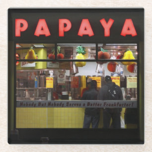 Vereinigte Staaten, New York. Gray's Papaya: Fenst Glasuntersetzer