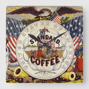 Vereinigte Staaten Unsere Standard-Kaffeecafe-Uhr Quadratische Wanduhr