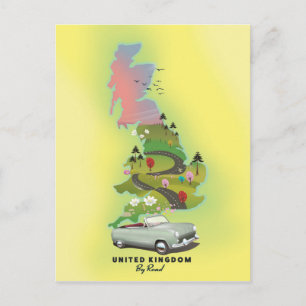 Vereinigtes Königreich "By Road" Vintage Reiseplak Postkarte