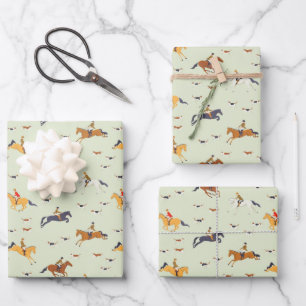 Vereinigtes Königreich Fuchsjagd Reiter Muster Geschenkpapier Set