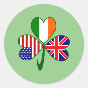 Vereinigtes Königreich USA Irland Kleeblatt-Flagge Runder Aufkleber