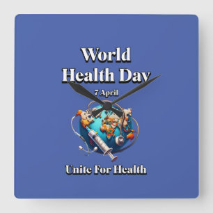 Vereinigung für Gesundheit. Weltgesundheitstag. T- Quadratische Wanduhr