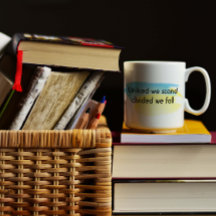 Vereint stehen wir Zitat gelb blau Ukraine