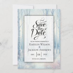 Vereiste Blaue Birkenwald-Hochzeit Save The Date