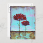 Vererbte, Abstrakte Kunstlandschaft Rote Bäume Postkarte (Vorne/Hinten)