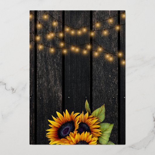 Verfall der Liebe Sonnenblumen rustikale Hochzeits Folieneinladung (Rückseite)