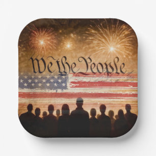 Verfassung der Vereinigten Staaten mit Feuerwerk u Pappteller