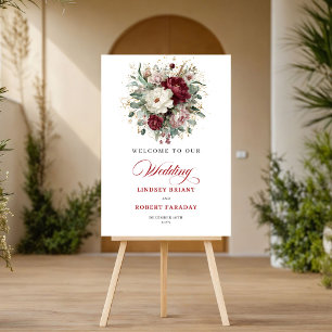 Verfeinert Burgund Floral Eukalyptus Gold Hochzeit Poster