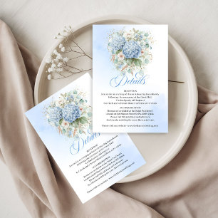 Verfeinerte blaue Blumen-Gold-Hochzeits-Detailkart RSVP Karte