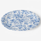 Verfeinerte blaue französische Toile-Rosen-Blumen- Pappteller (Schrägansicht)