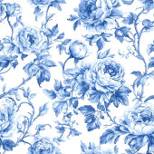 Verfeinerte blaue französische Toile-Rosen-Blumen- Pappteller