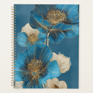 Verfeinerte Blaue Goldlinien-Kunst Botanischer Moh Planer